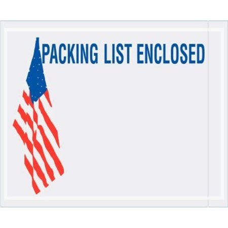 THE PACKAGING WHOLESALERS Panel Face Envelopes, USA Flag inPacking List Enclosedin Print, 5-1/2inx4-1/2in, 1000/Pk ENVPQUSA12